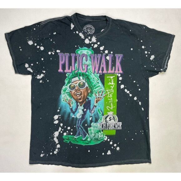 Rich The Kid Plug Walk Rich Forever Music T-shirt Men XL Black Rap Short Sleeve - Picture 1 of 5